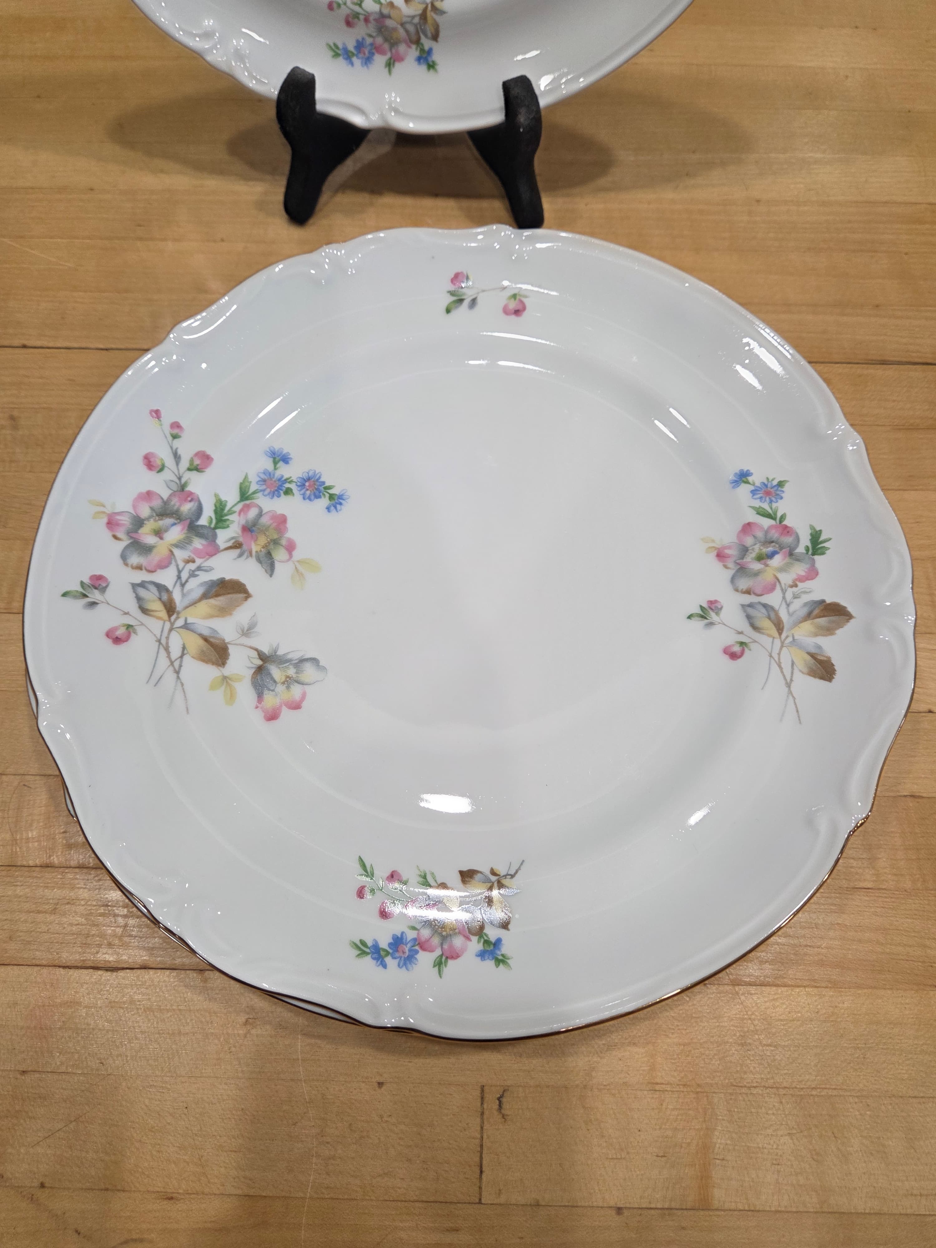 Vintage Elegant Pink Rose Blue Forget Me Not Dinner Plates Set of 4 Japan - Thumbnail 4