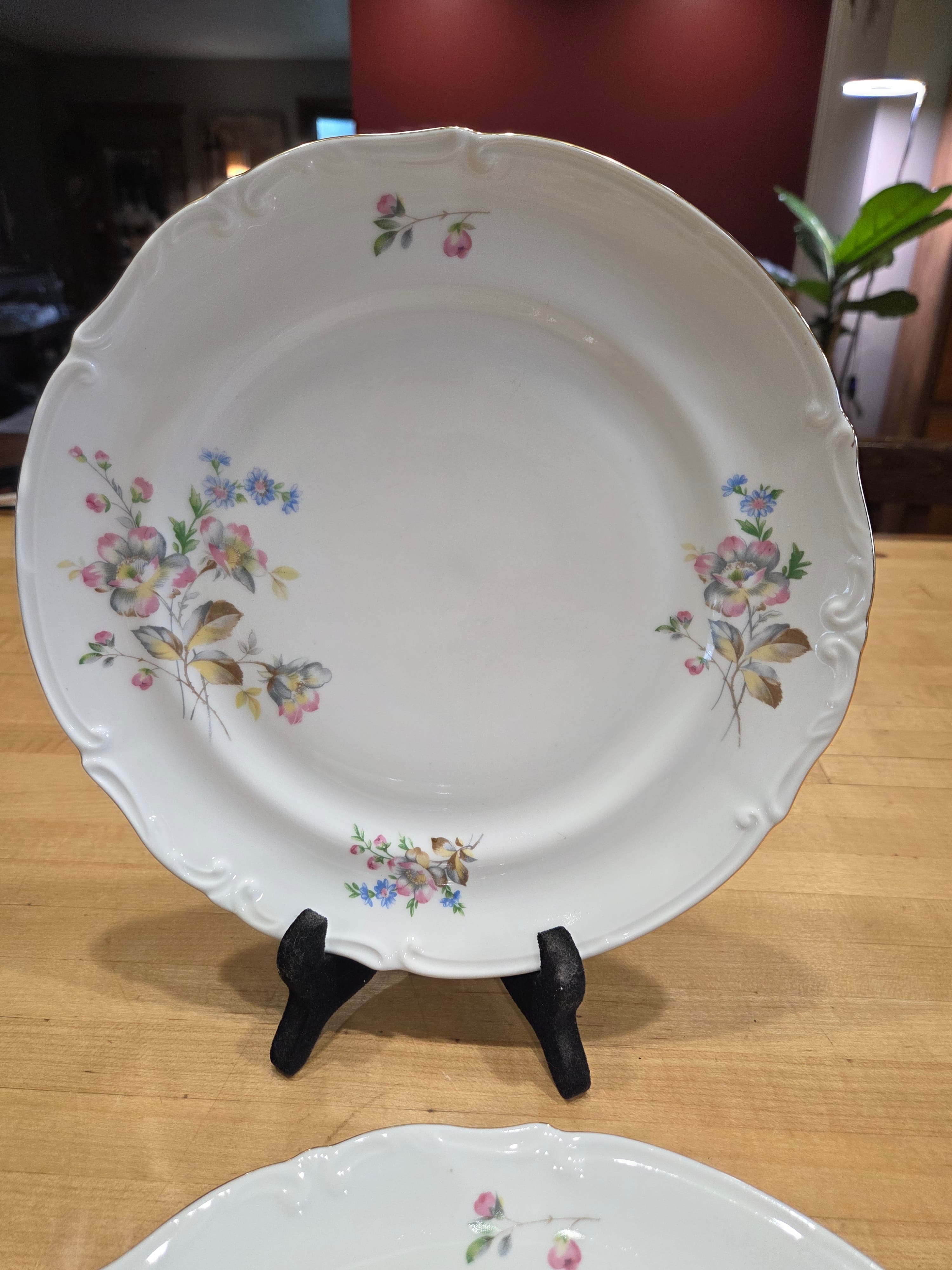 Vintage Elegant Pink Rose Blue Forget Me Not Dinner Plates Set of 4 Japan - Thumbnail 3