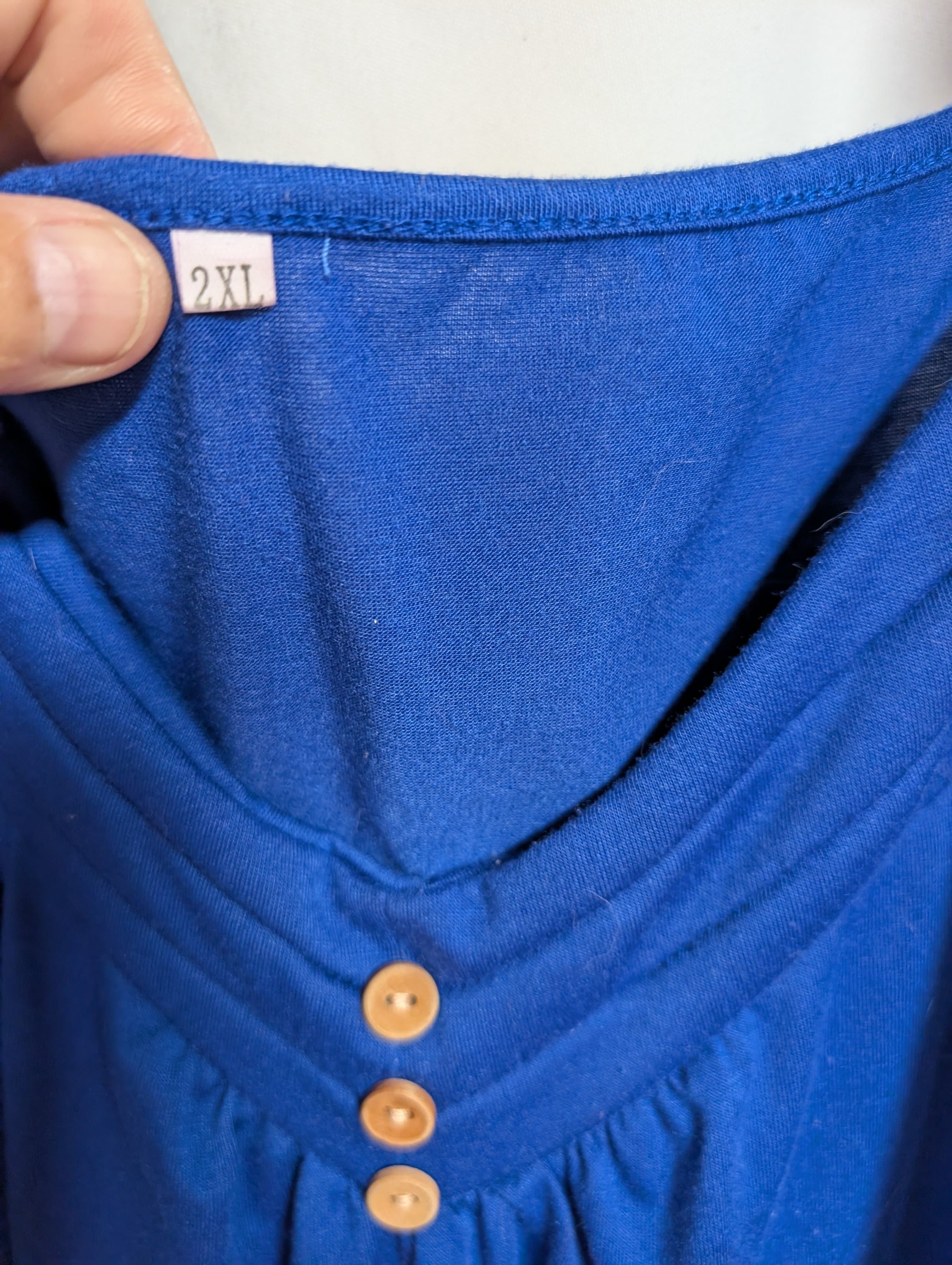 Women's Blue Sleeveless Dress 2XL with Button Detail - Thumbnail 2