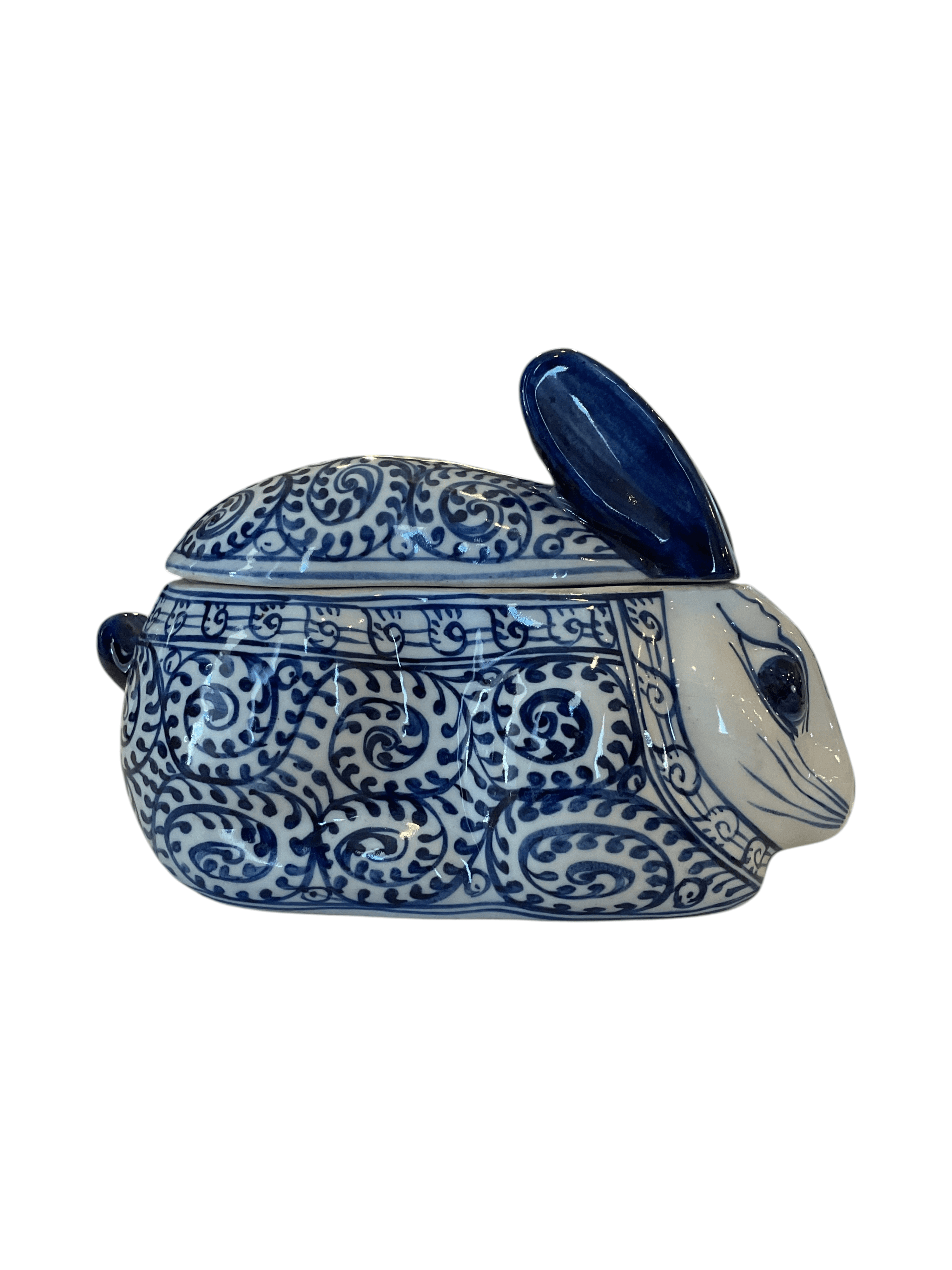 Granny Core Blue and White Ceramic Bunny Tureen - Thumbnail 2
