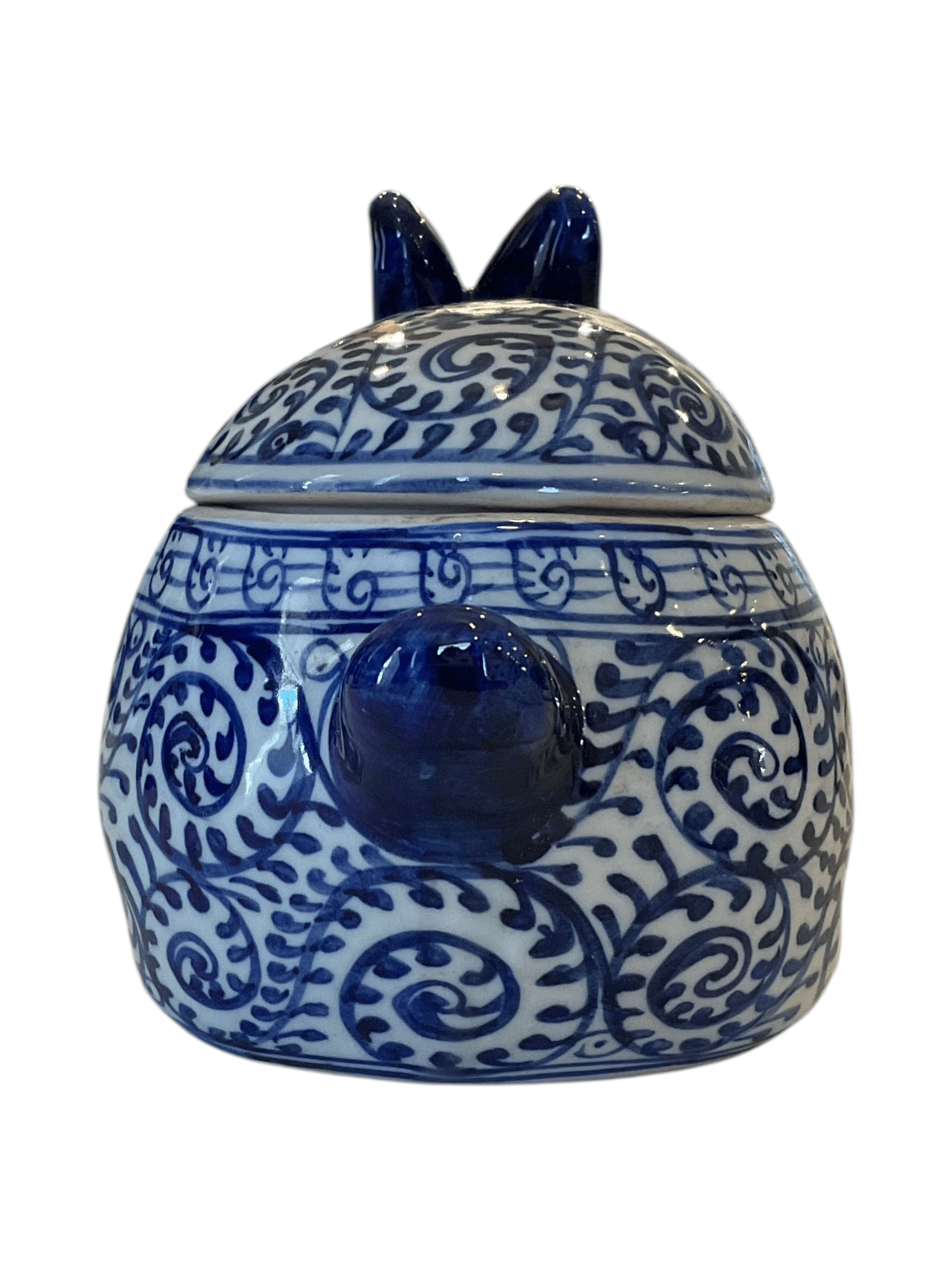 Granny Core Blue and White Ceramic Bunny Tureen - Thumbnail 3