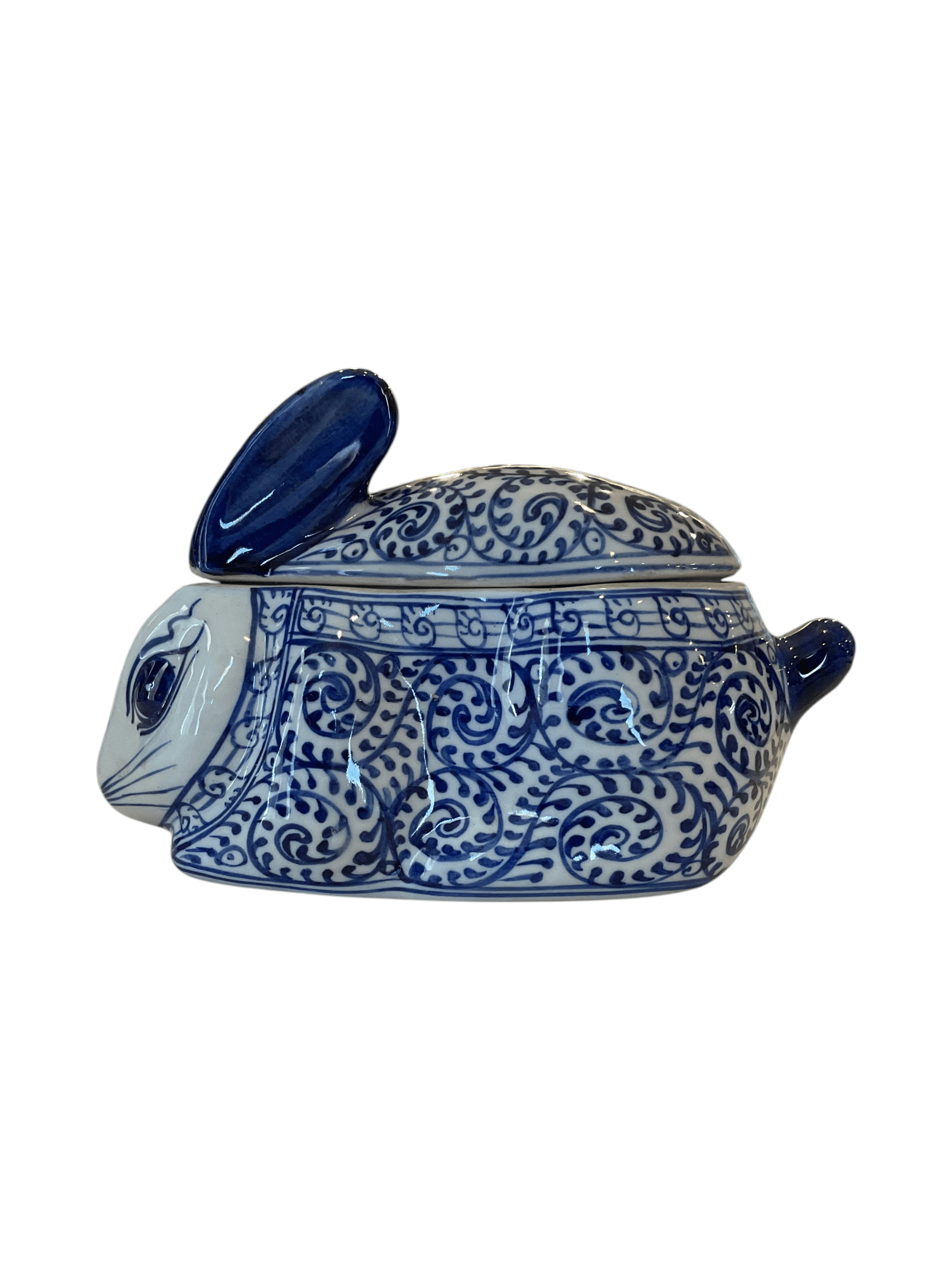 Granny Core Blue and White Ceramic Bunny Tureen - Thumbnail 4