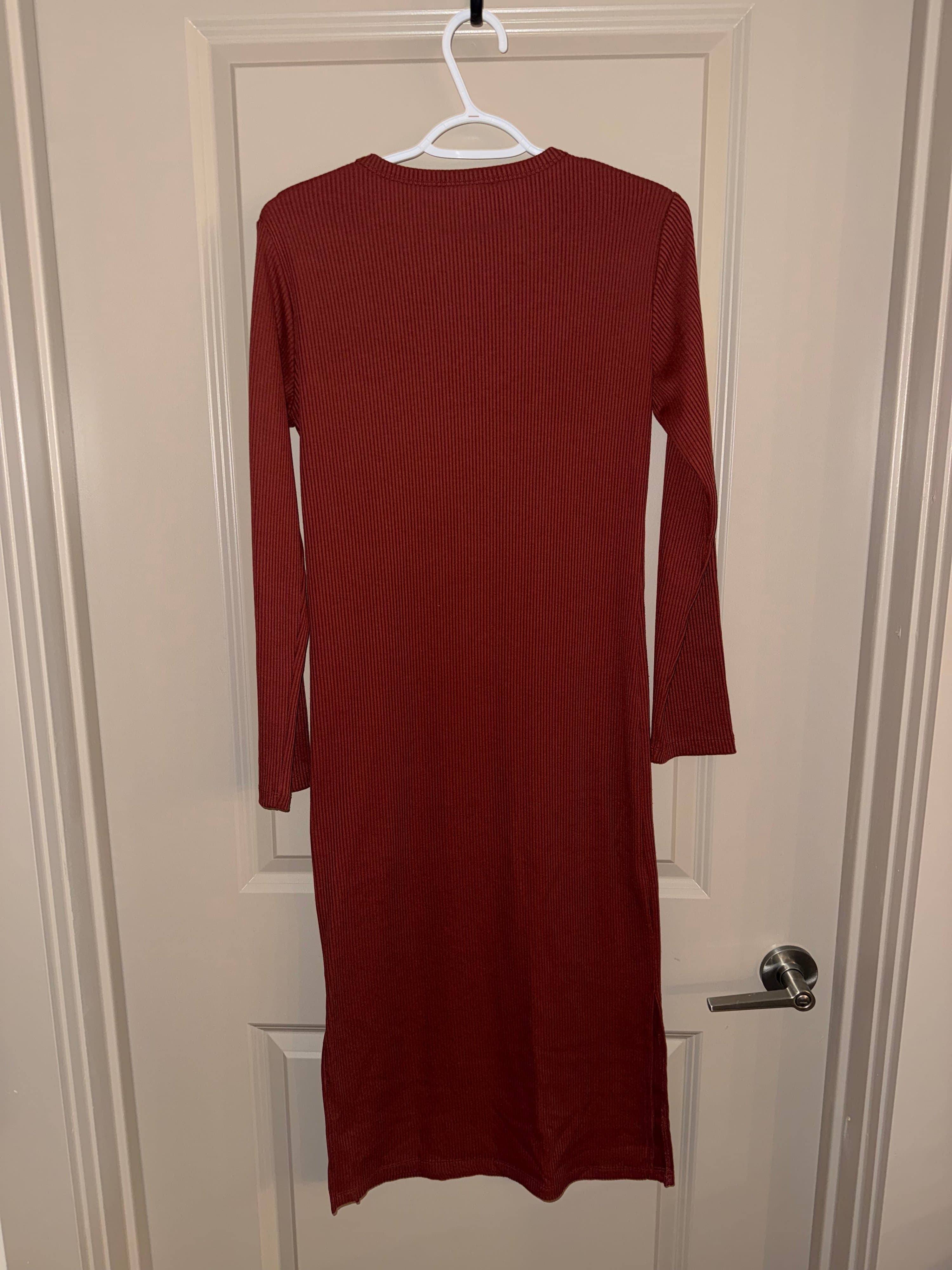 Dip Ribbed Long Sleeve Dress Red Size M - Thumbnail 2