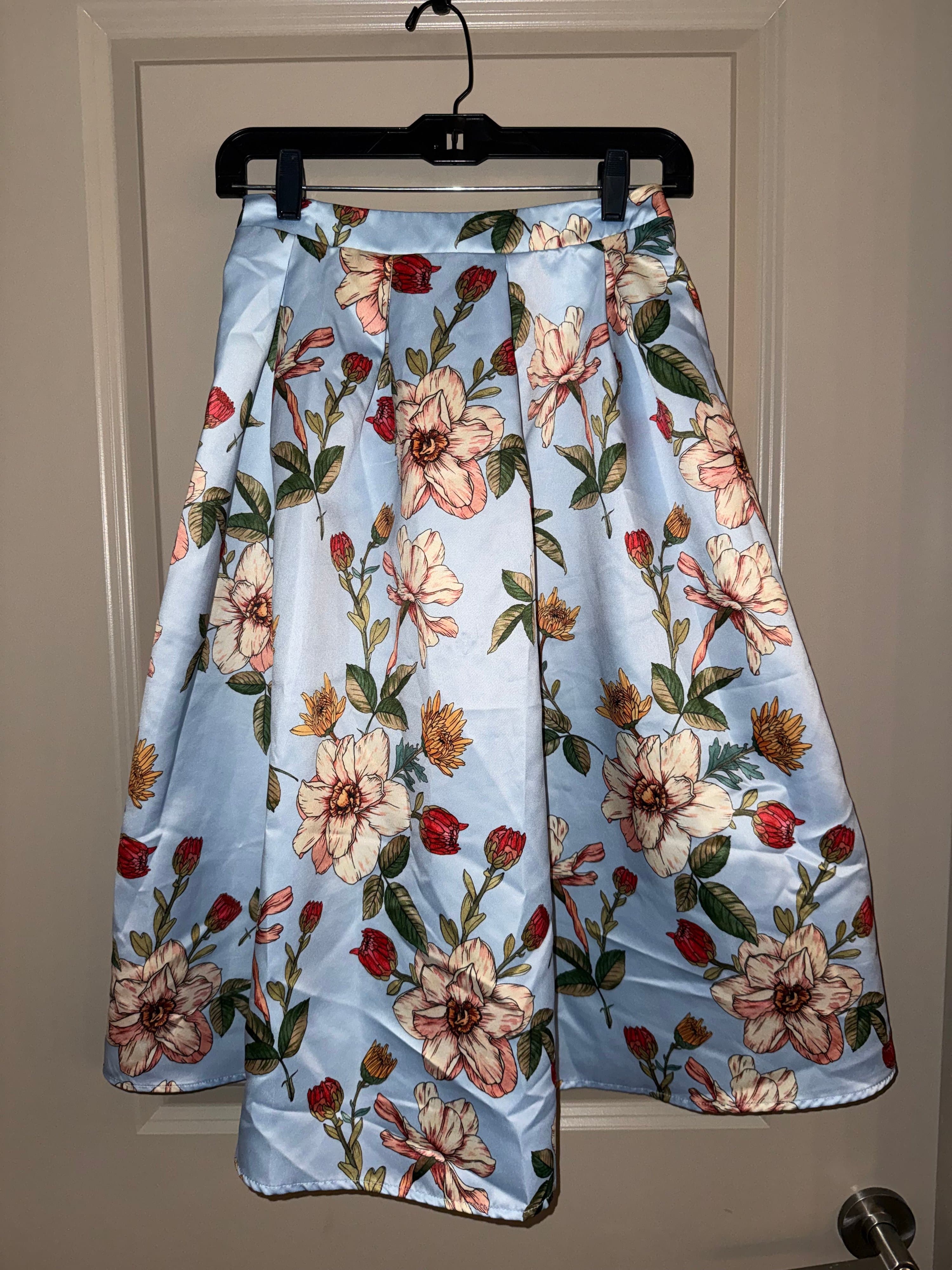 SHEIN Floral A-Line Midi Skirt Blue - Thumbnail 2