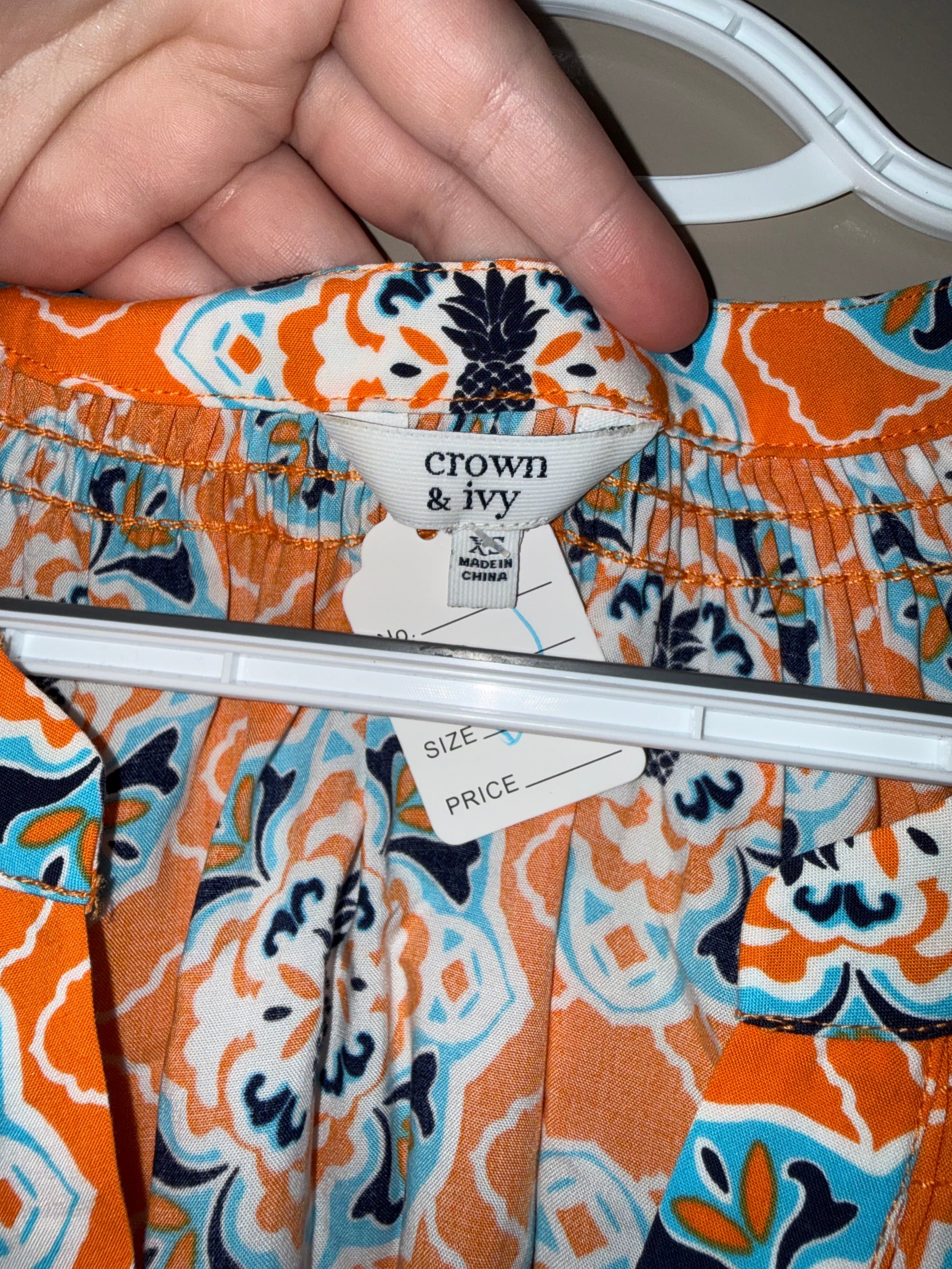Crown & Ivy Orange Floral Print Blouse Size XS - Thumbnail 3
