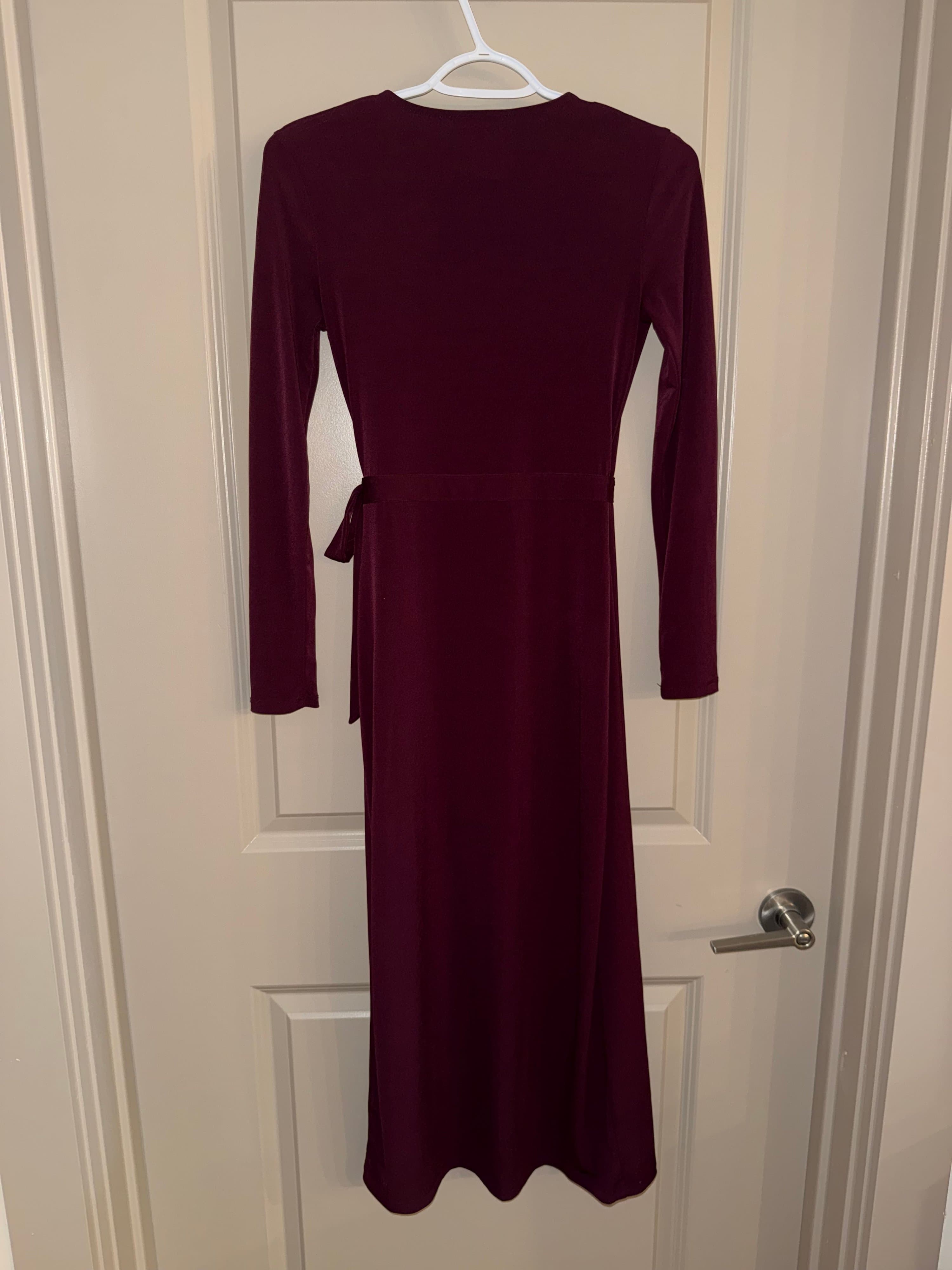 Forever 21 Burgundy Wrap Dress Long Sleeve - Thumbnail 2