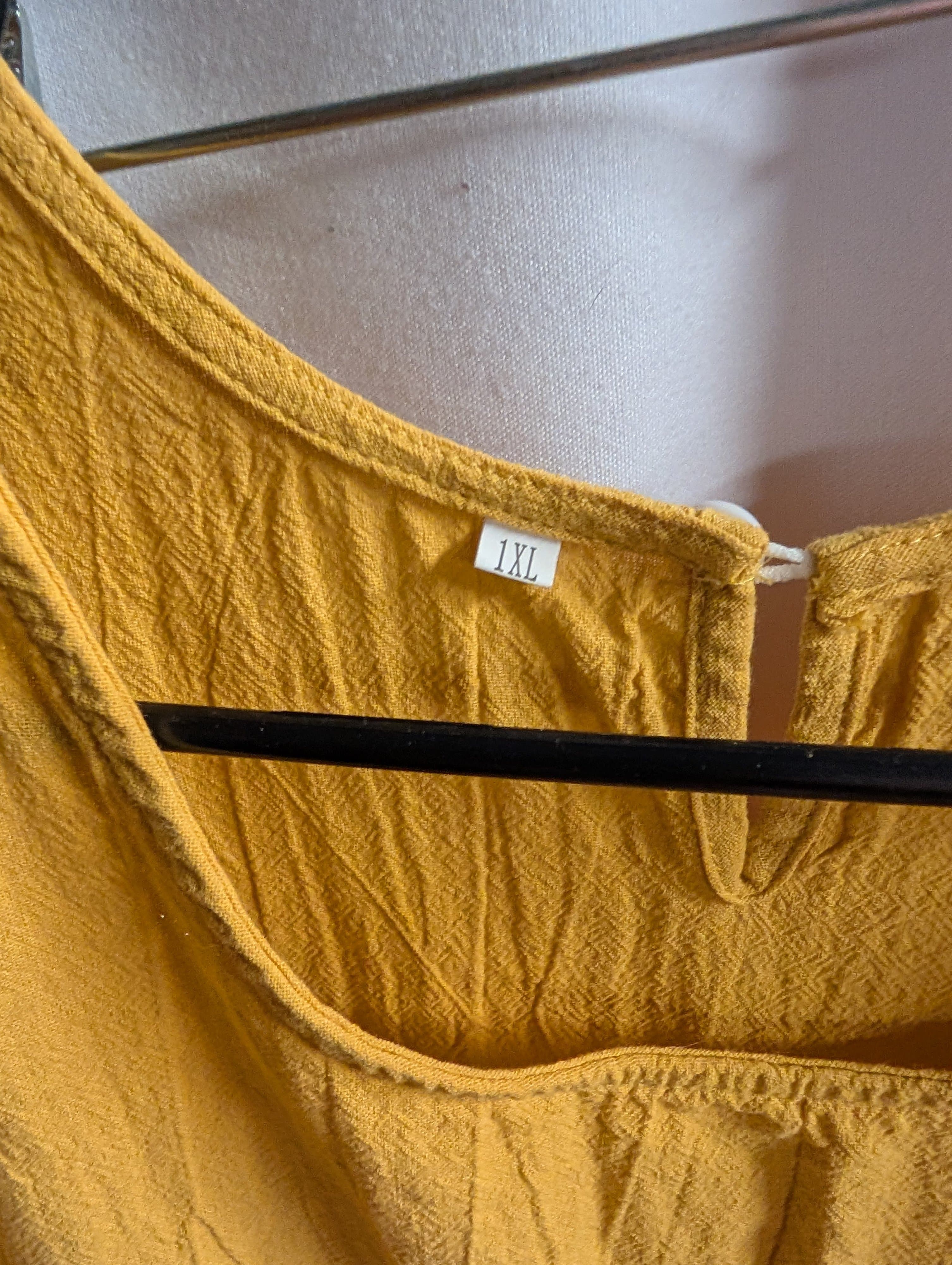 Yellow Button-Up Blouse 1XL - Thumbnail 3