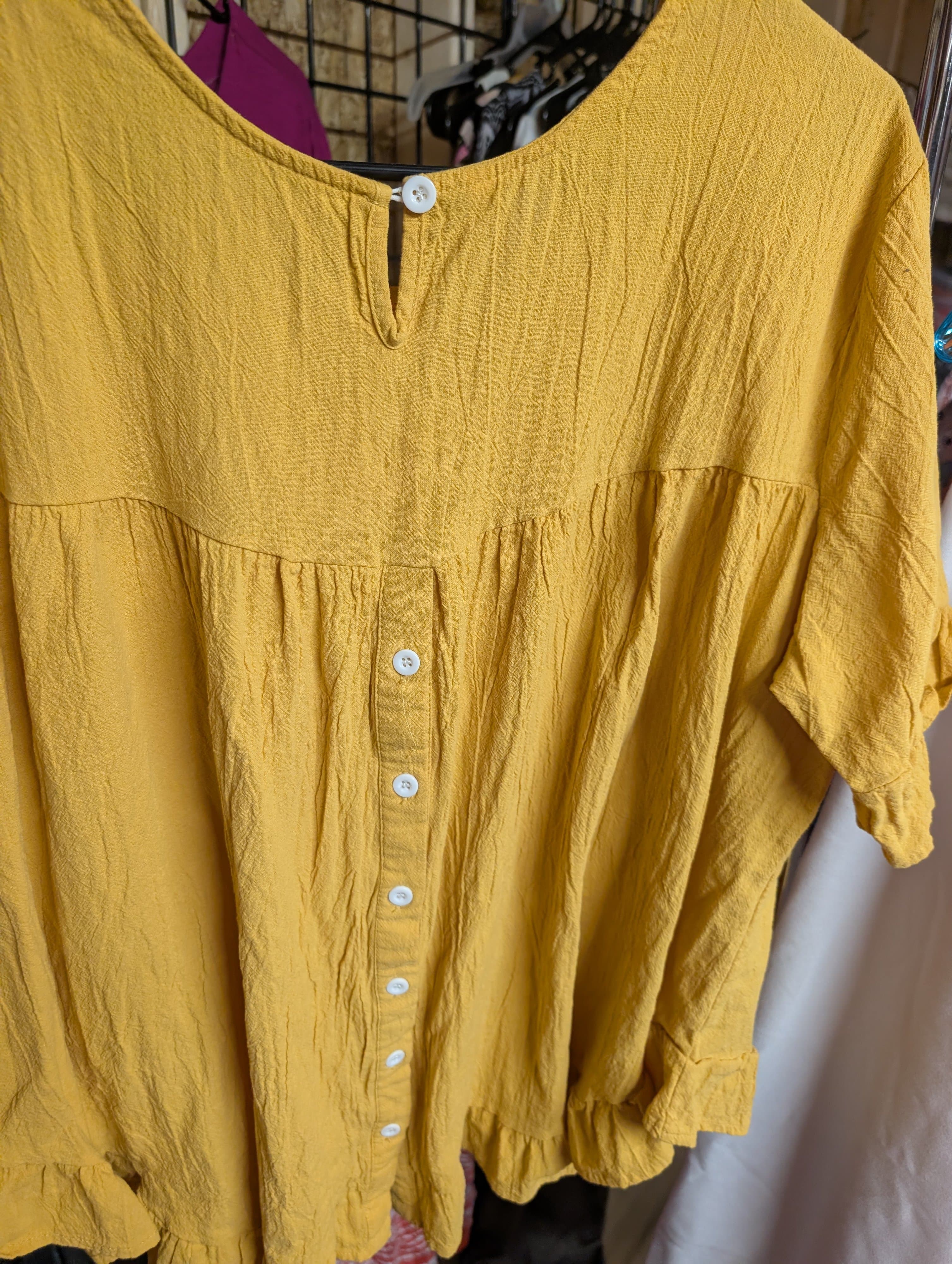 Yellow Button-Up Blouse 1XL - Thumbnail 2