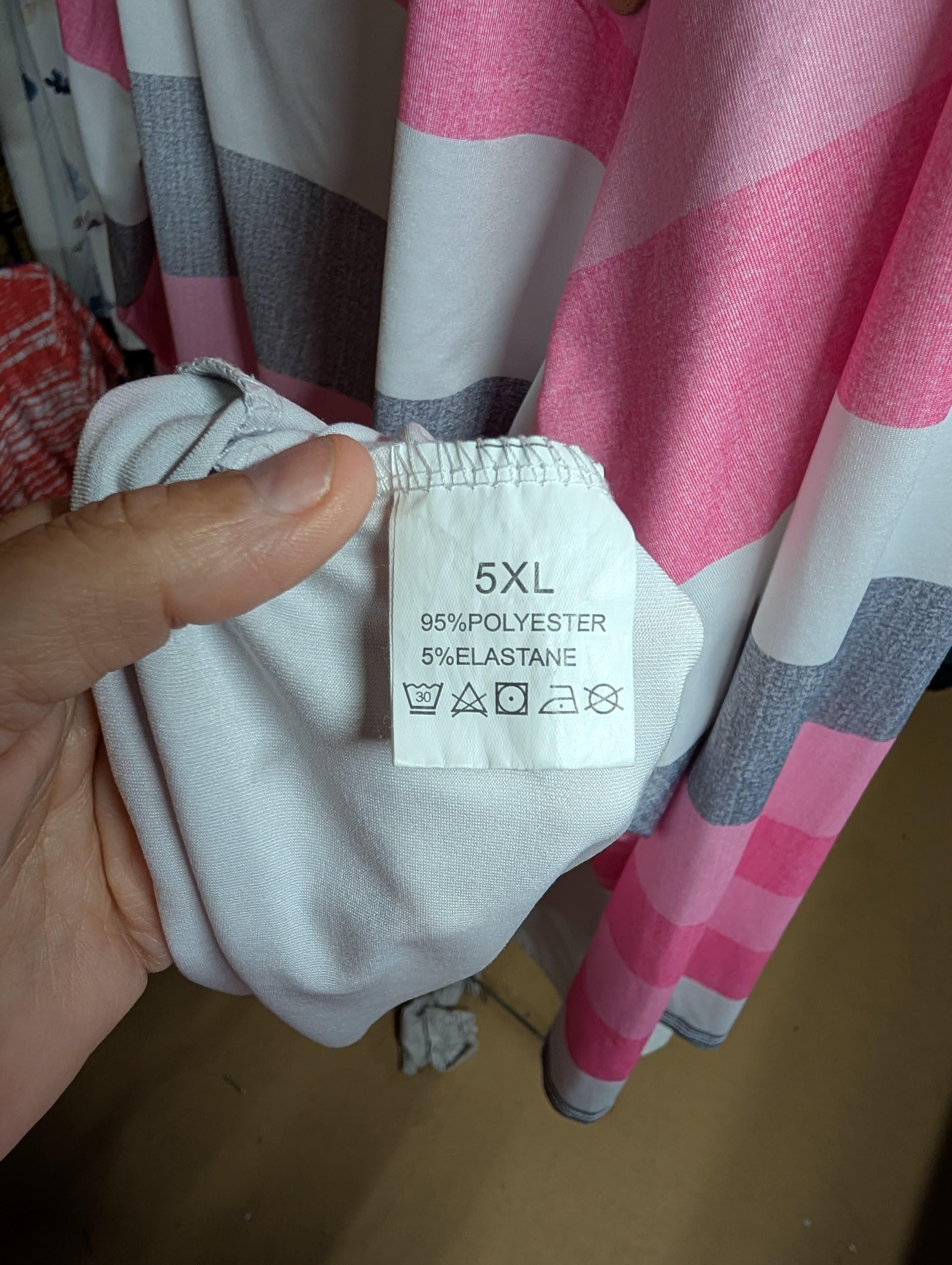 Striped Long Sleeve Top 5XL Pink Gray - Thumbnail 2