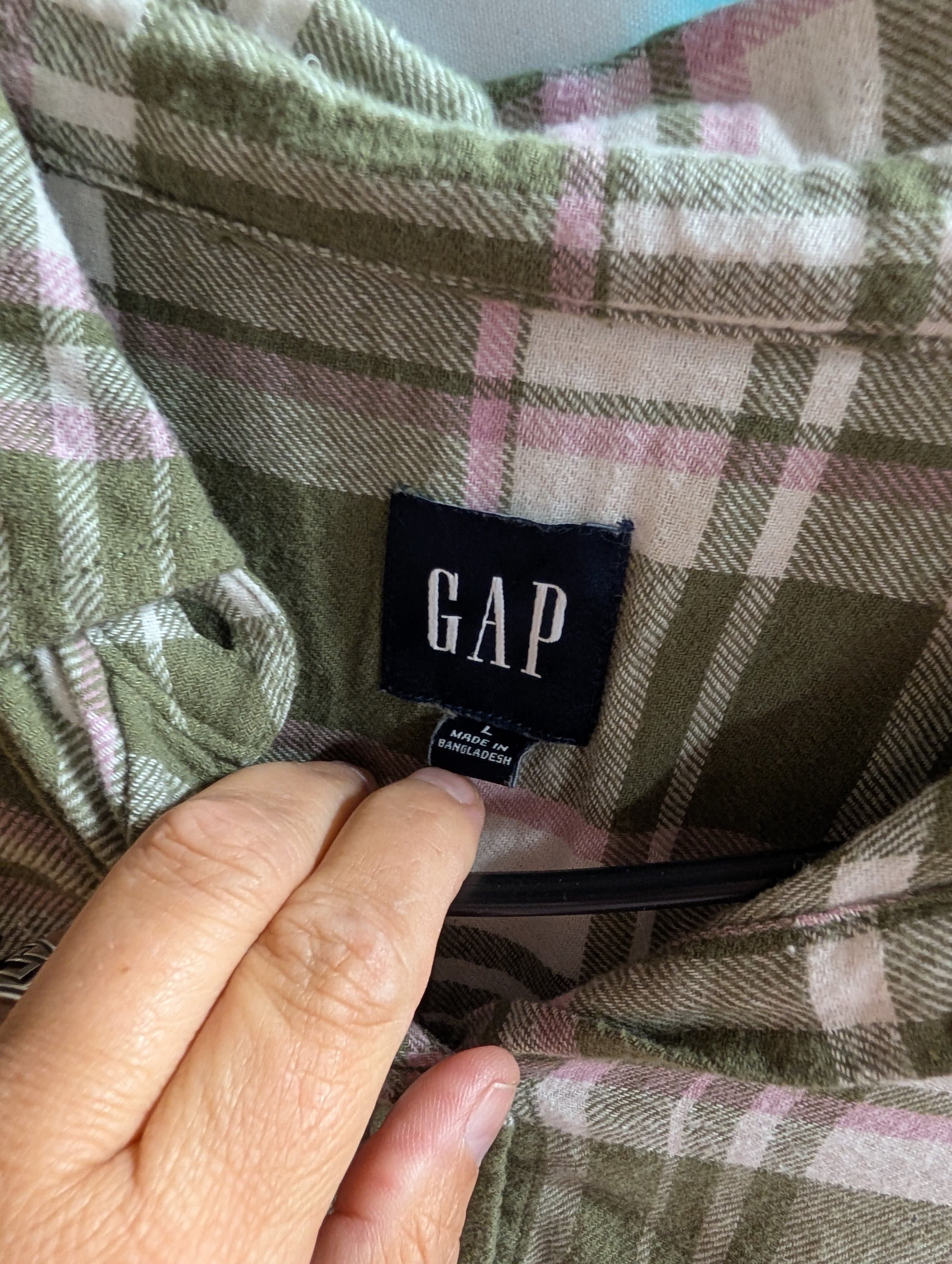 GAP Plaid Long Sleeve Shirt - Green/Pink, Women's - Thumbnail 2
