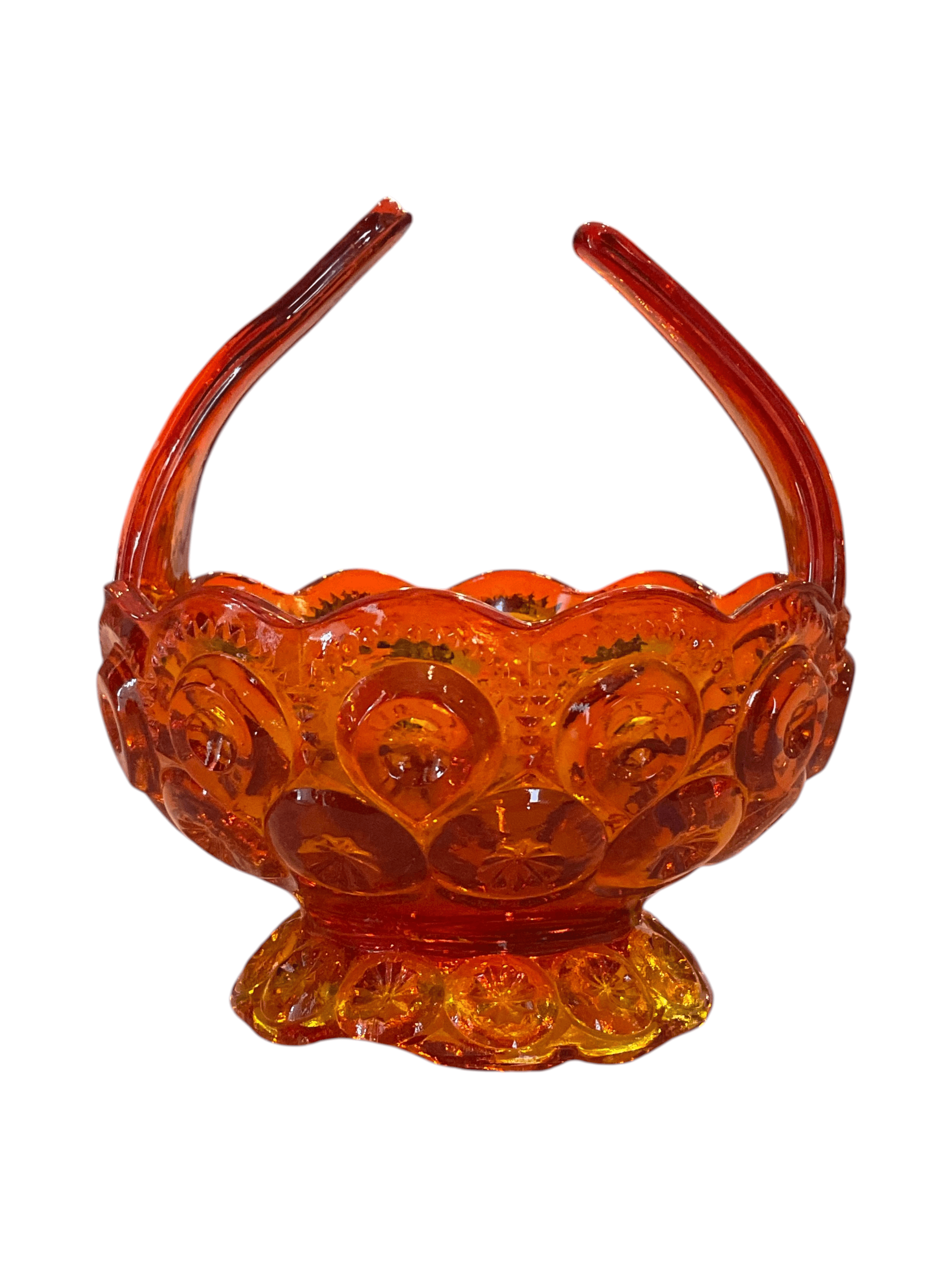 Vintage Amberina Glass Basket with Scalloped Edge - Thumbnail 2