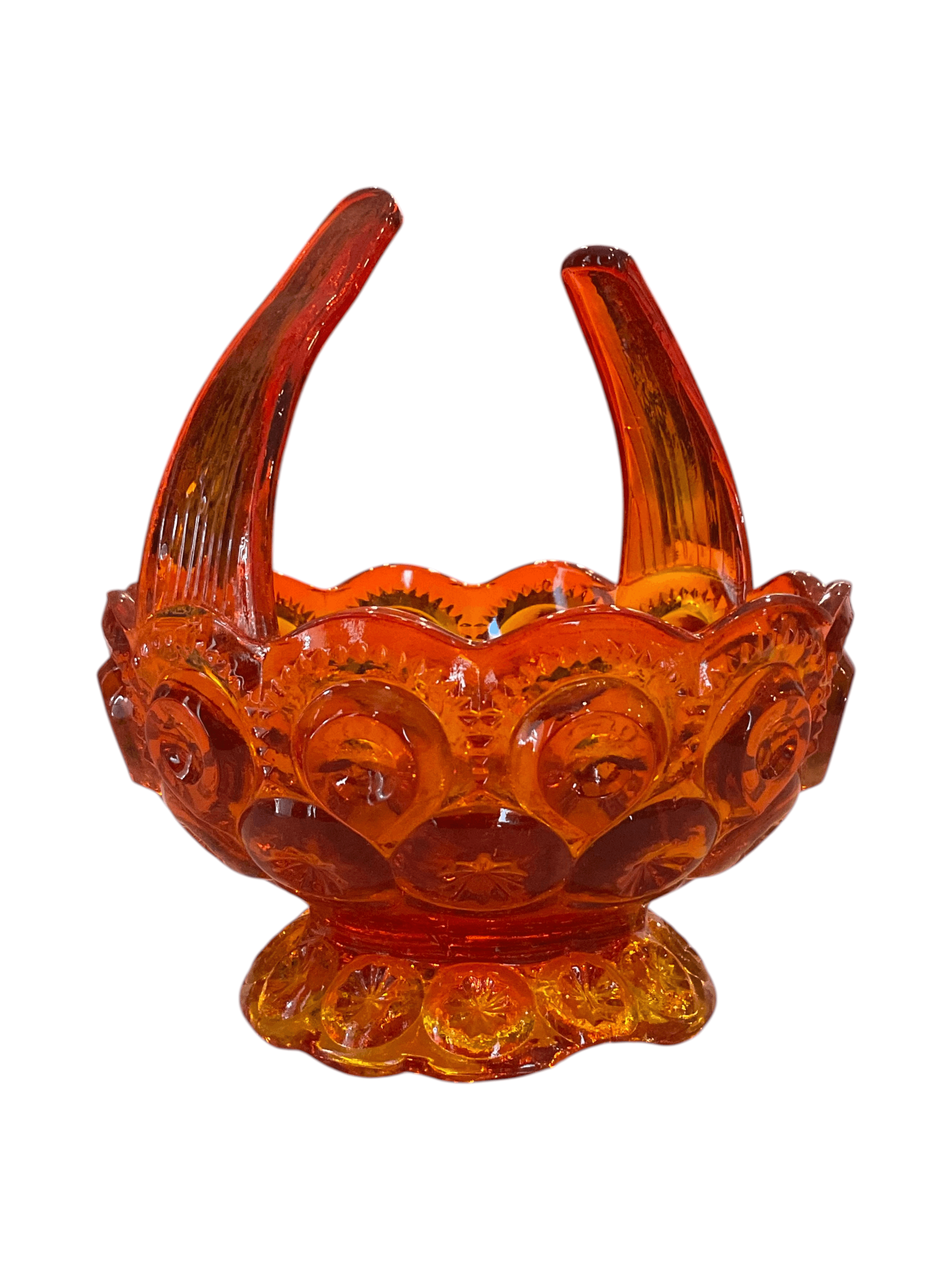 Vintage Amberina Glass Basket with Scalloped Edge - Thumbnail 3