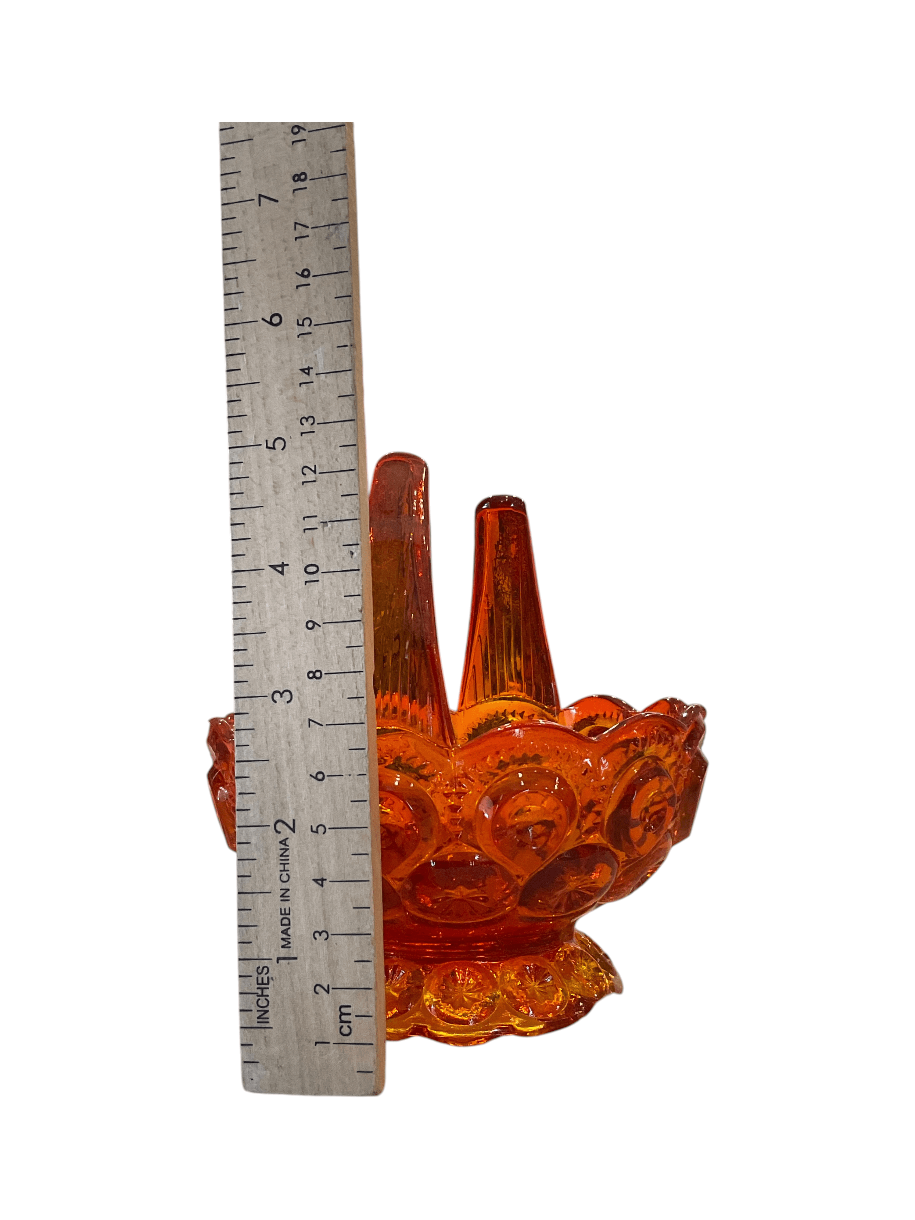 Vintage Amberina Glass Basket with Scalloped Edge - Thumbnail 8