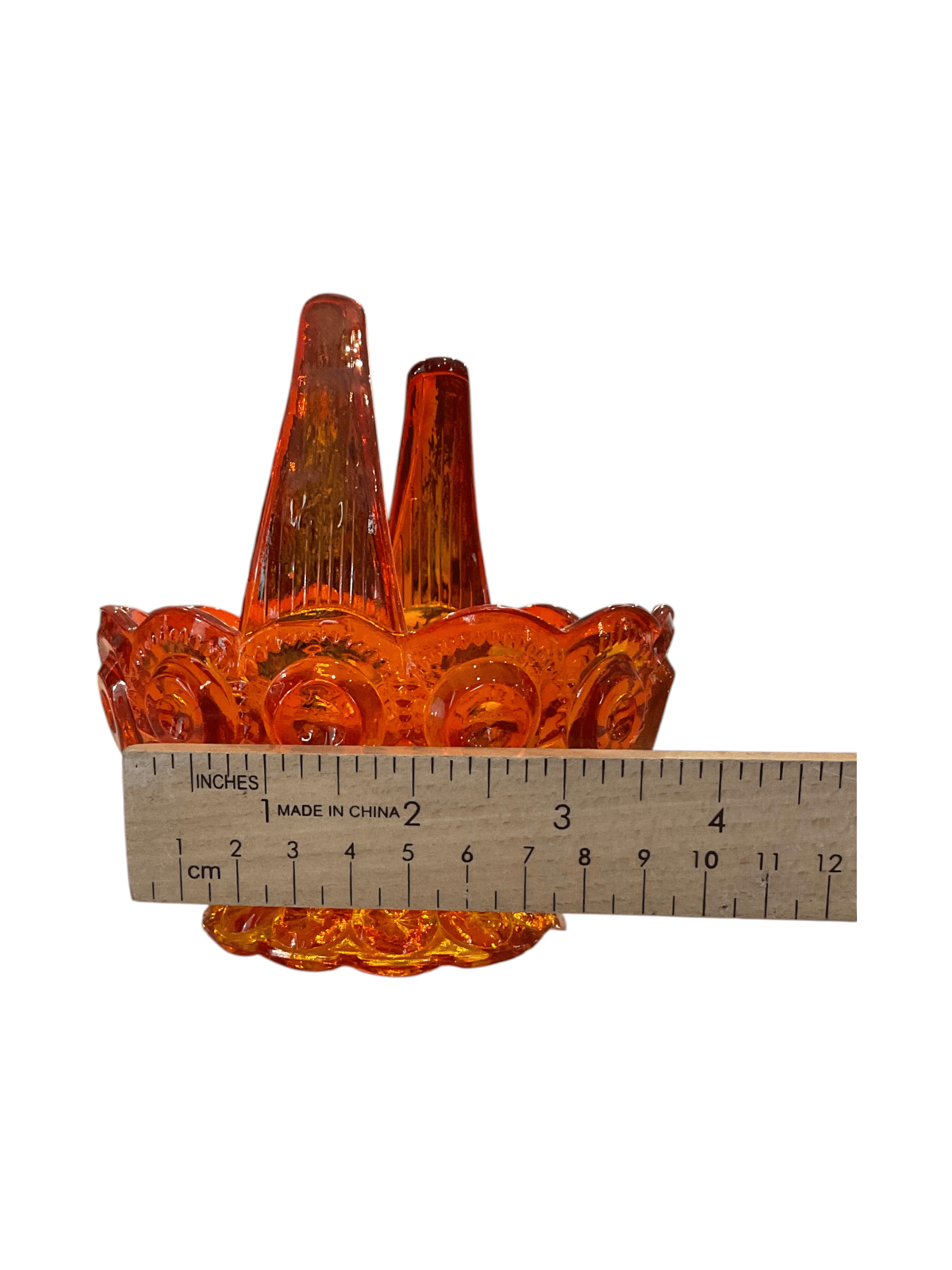Vintage Amberina Glass Basket with Scalloped Edge - Thumbnail 9