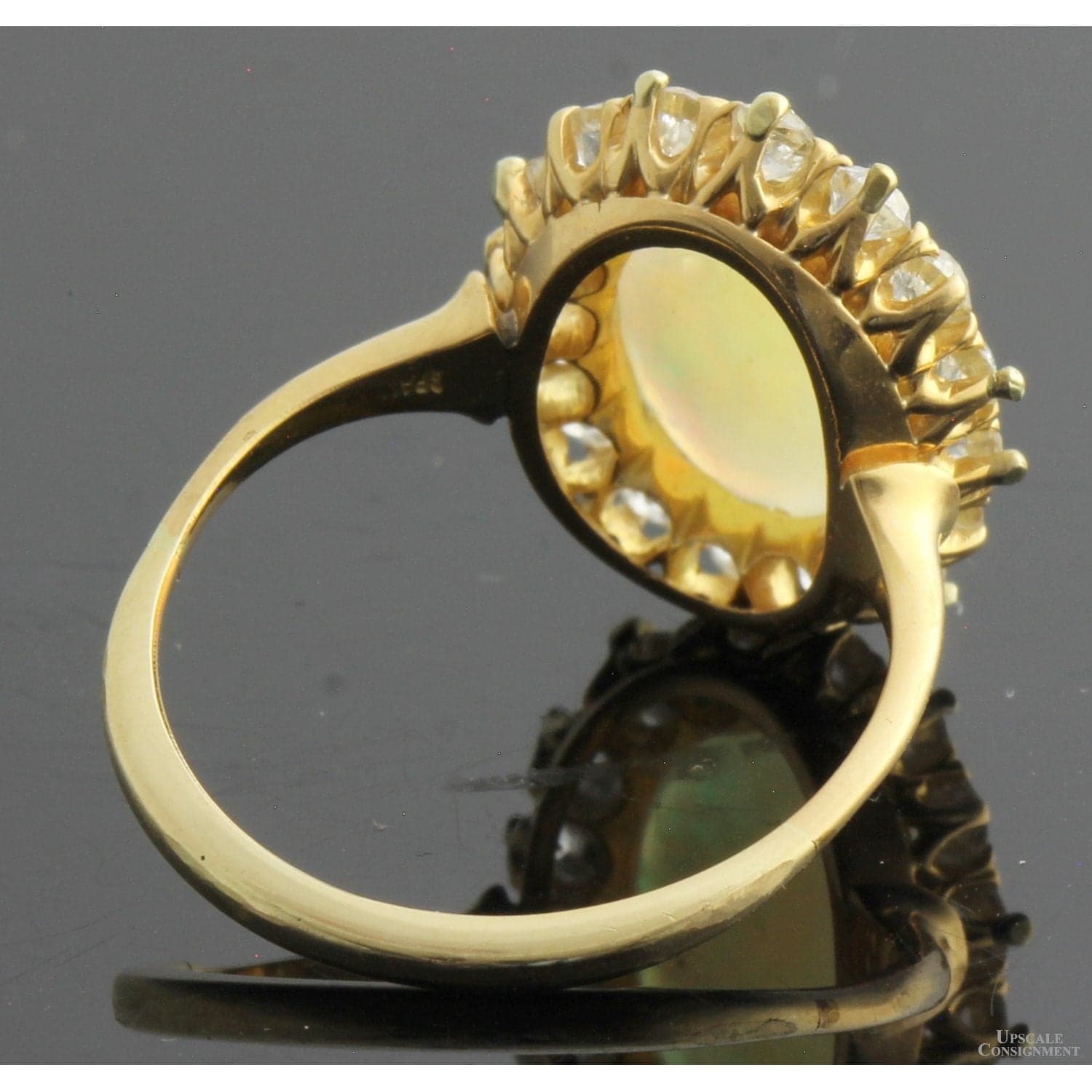 Antique 18K Crystal Opal & Old European Cut Diamond Halo Ring | Attributed to Spaulding & Co. - Size 6 - Thumbnail 3