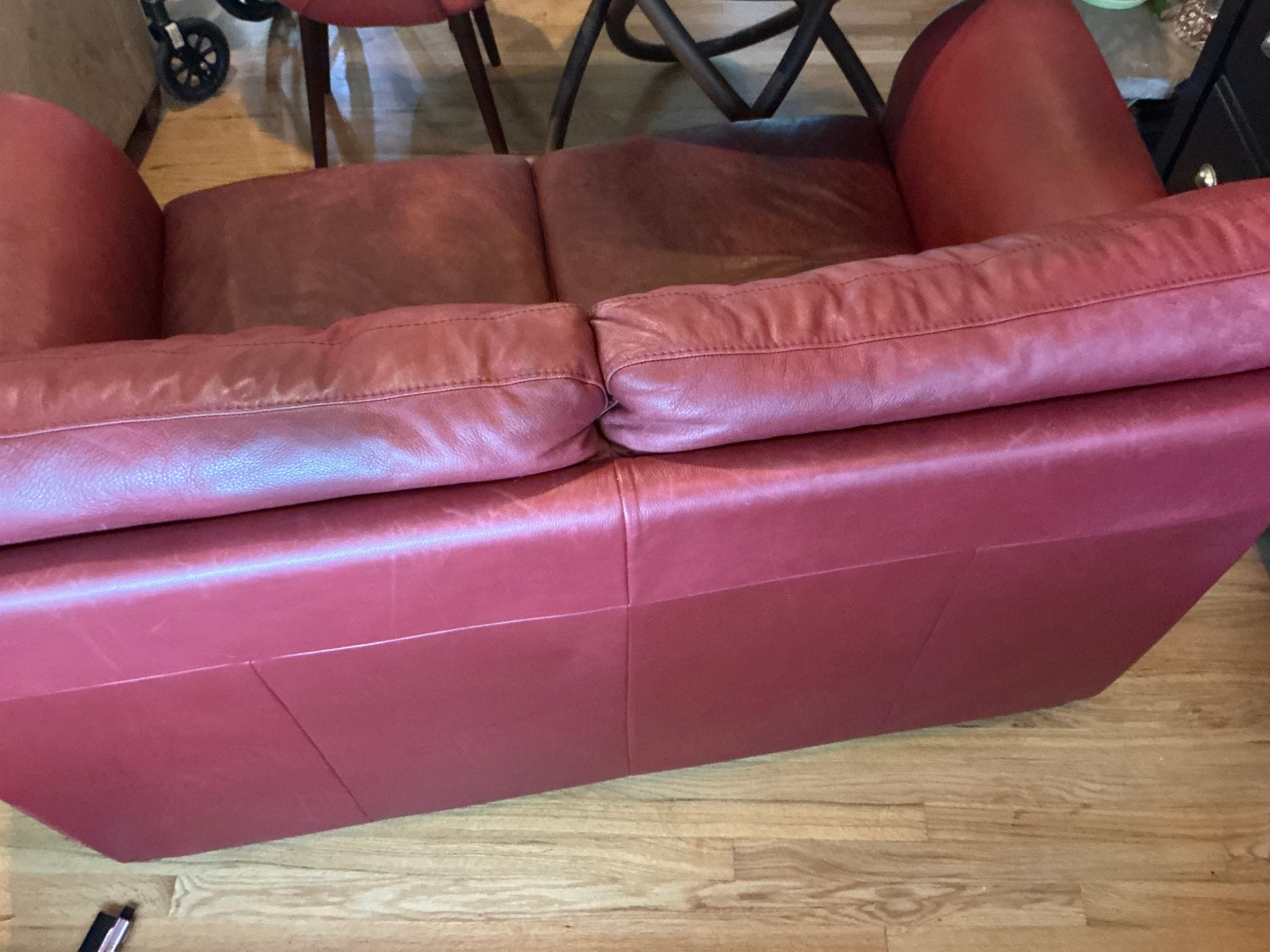 Red Leather Natuzzi Loveseat Sofa - Thumbnail 3