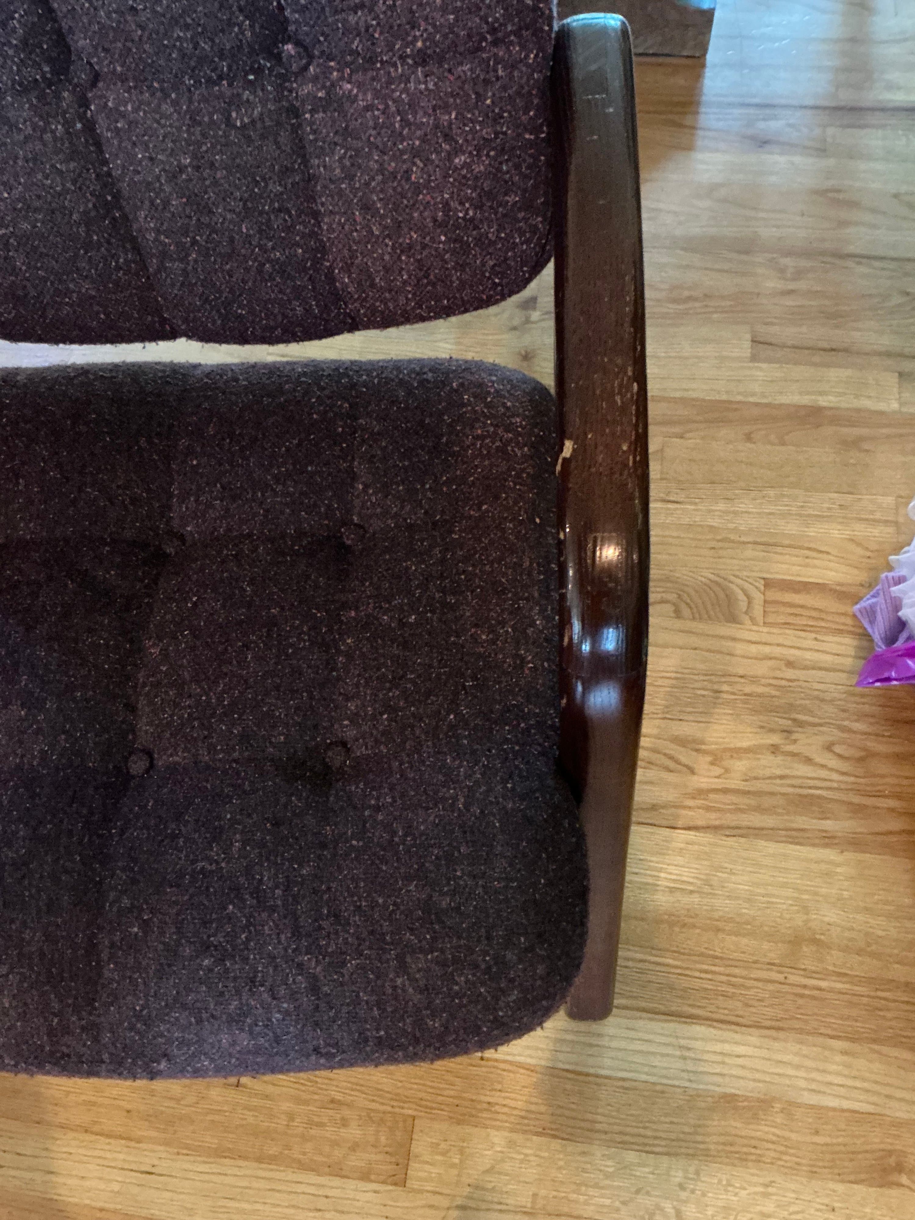 Mid-Century Modern Upholstered Armchair with Wooden Frame - Thumbnail 8