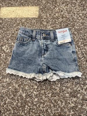 Cat & Jack Girls 4T Denim Shorts Lace Trim Mid Rise Adjustable Waist NWT Stretch