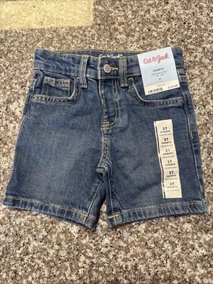 Cat And Jack Toddler Boys Jean Shorts 2T Stretchy-Adjustable Waist-Snap Button