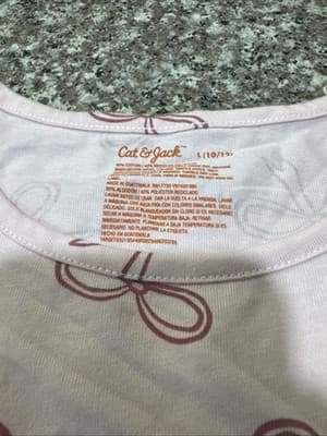 Cat & Jack Girls Pink Bow Print Fit & Flare Dress L (10/12) Short Sleeve Pockets - Thumbnail 3