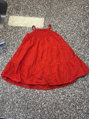 Cat & JackGirls Red Cotton Sundress 5T Sleeveless Tie Straps Adjustable Pullover - Thumbnail 2
