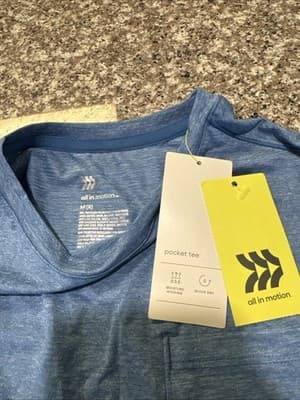 All in Motion Boys M (8) Mesh Tee Heathered Blue Short Sleeve Pocket T-Shirt NEW - Thumbnail 3