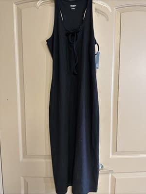 Wild Fable ButterBliss Black Racerback Midi Dress Keyhole Tie Neck Medium - Thumbnail 7