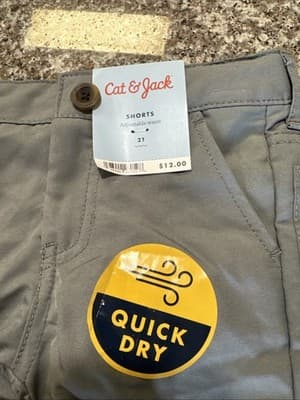 NWT Cat & Jack Size 2T Boys gray Adjustable Waist Flat Front Quick Dry Shorts - Thumbnail 3