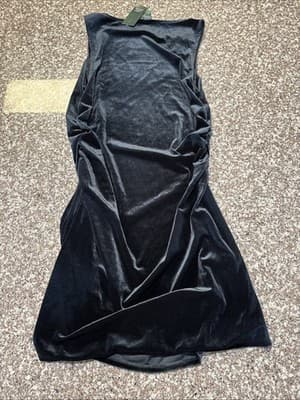 Wild Fable Black Velvet Ruched Sleeveless Mini Dress MR183M Size Large NWT - Thumbnail 2
