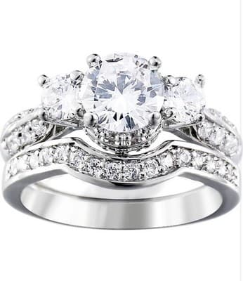 Wedding Band Engagement Ring Set for Women Round White AAA CZ Size 7 - Thumbnail 3
