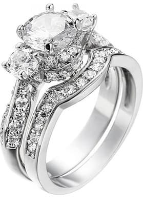Wedding Band Engagement Ring Set for Women Round White AAA CZ Size 7 - Thumbnail 2