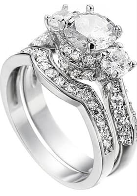 Wedding Band Engagement Ring Set for Women Round White AAA CZ Size 7 - Thumbnail 4