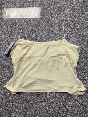 NWT Wild Fable Light Yellow Lace Trim Cami Top - Soft Coquette Boho Bodice Small - Thumbnail 3