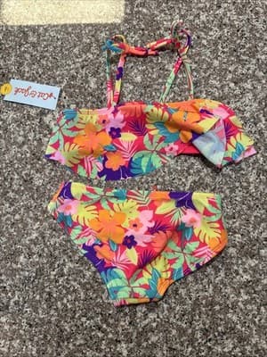 Cat & Jack Girls Tropical Floral Bikini Set NEW w/ TAGS Size XS(4/5) UPF 50+ - Thumbnail 4