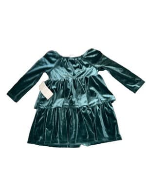 Cat & Jack - Dress Green Velvet Long Sleeve Bow Toddler 2T- New with Tags - Thumbnail 2