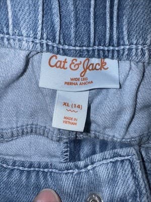 Cat & Jack Light Wash Blue jeans Wide Leg Baggy Teens Girls Size XL (14) - New - Thumbnail 2