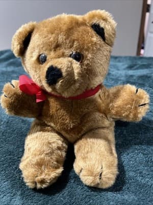 Vintage Henco Plush Brown Teddy Bear Toy 10" Stuffed Animal w/ Red Bow - Thumbnail 4