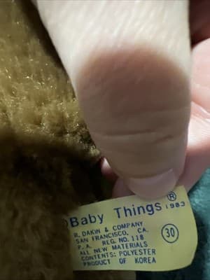 Vintage 1983 Dakin Baby Things Brown Teddy Bear Plush Red Heart Plaid Bow Sweet - Thumbnail 4