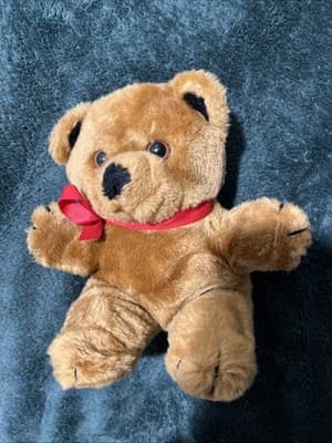 Vintage Henco Plush Brown Teddy Bear Toy 10" Stuffed Animal w/ Red Bow - Thumbnail 2