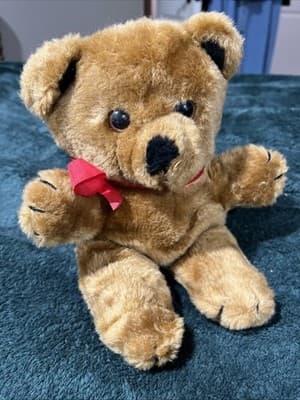 Vintage Henco Plush Brown Teddy Bear Toy 10" Stuffed Animal w/ Red Bow - Thumbnail 5