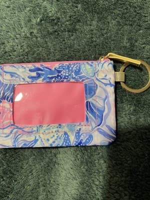 Lilly Pulitzer Pink and Blue Patterned Keychain Top Zip Coin Purse w/ Card Slot - Thumbnail 4
