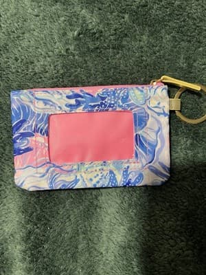 Lilly Pulitzer Pink and Blue Patterned Keychain Top Zip Coin Purse w/ Card Slot - Thumbnail 3