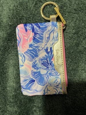 Lilly Pulitzer Pink and Blue Patterned Keychain Top Zip Coin Purse w/ Card Slot - Thumbnail 2