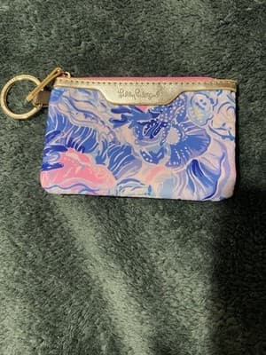 Lilly Pulitzer Pink and Blue Patterned Keychain Top Zip Coin Purse w/ Card Slot - Thumbnail 5