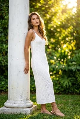 White crochet knit cami dress by By Willow And Wind Size Large - Thumbnail 10