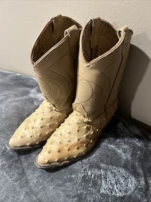 Kids Genuine Ostrich Print Leather Cowboy Boots Handcrafted Last Pair Special - Thumbnail 6