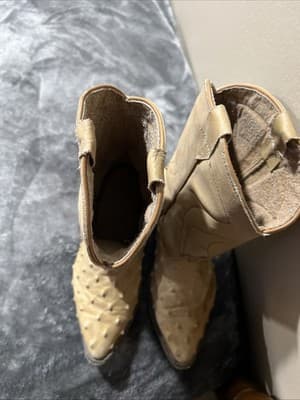 Kids Genuine Ostrich Print Leather Cowboy Boots Handcrafted Last Pair Special - Thumbnail 4