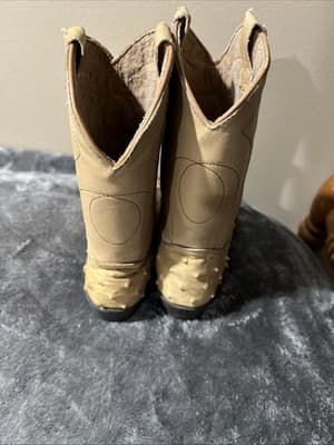 Kids Genuine Ostrich Print Leather Cowboy Boots Handcrafted Last Pair Special - Thumbnail 5