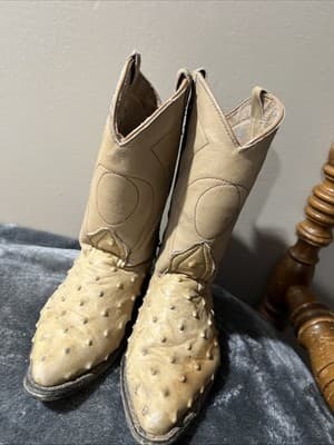 Kids Genuine Ostrich Print Leather Cowboy Boots Handcrafted Last Pair Special - Thumbnail 2