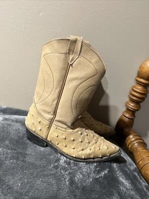 Kids Genuine Ostrich Print Leather Cowboy Boots Handcrafted Last Pair Special - Thumbnail 3